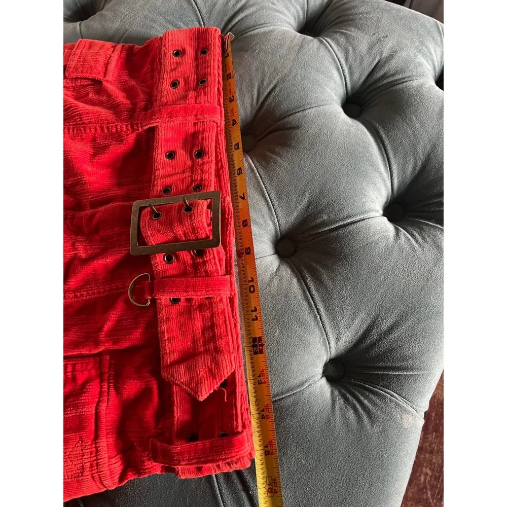 Urban Outfitters Red Corduroy Cargo Mini Skirt with Grommet‎ Belt Size M